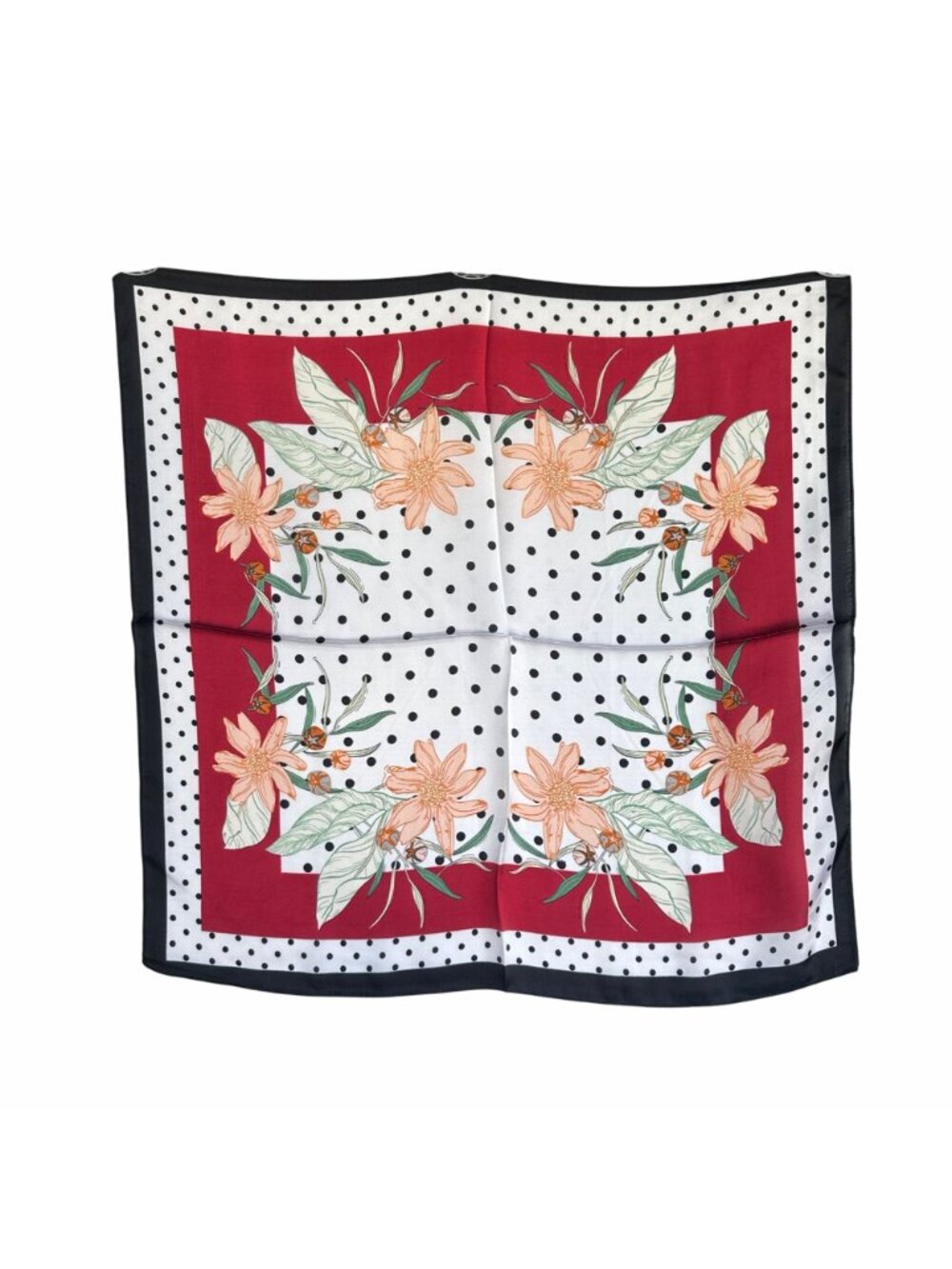 ⭐Luxurious Silky Floral Polka Dot Square Scarf White Black Vintage-Inspired New⭐ - Picture 3 of 5